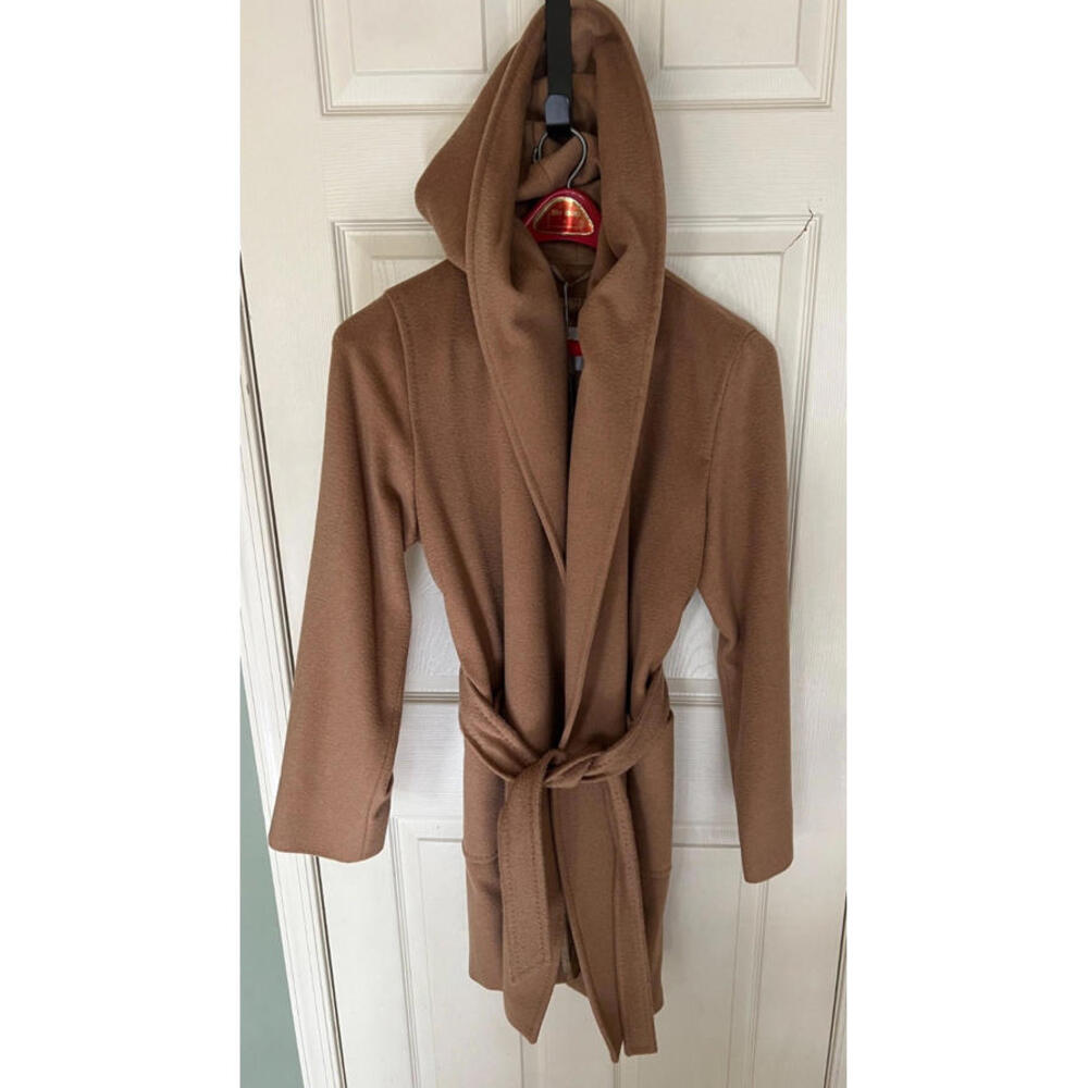 NEW Max Mara Rialto 100% Camel Wool Belted Short Hooded Coat US 16/IT 50 $3450